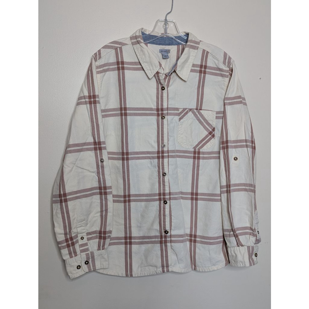Carhartt shirt Women's XL Off-White & Brown Plaid Button Down Shirt